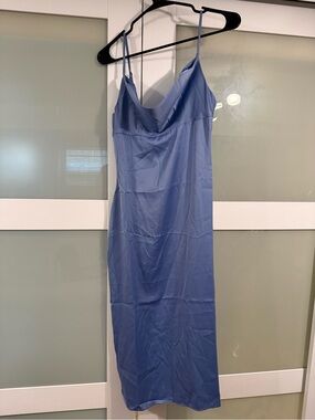 WeWoreWhat Revolve Slate Blue Cowl Slip Midi Dress Size NWT